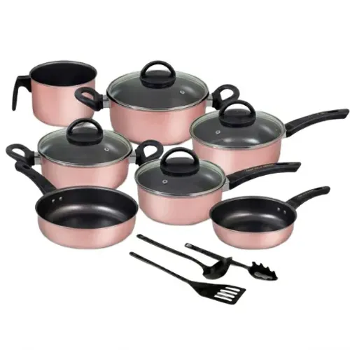 NOVO!! Conjunto Panelas 10 Peças Antiaderente Teflon Tampa Vidro Rose não gruda