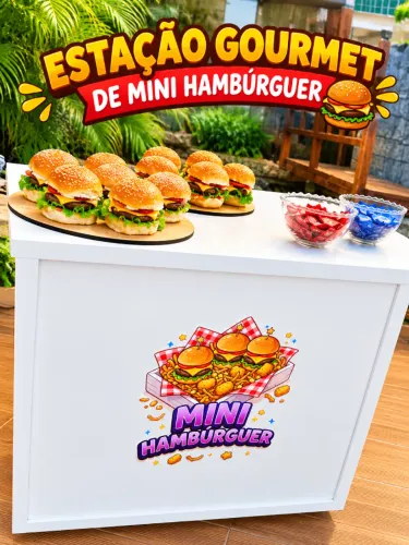 Estações Gourmet de Mini Hambúrguer.