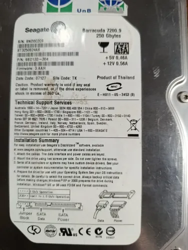 HD Seagate 250 GB - Modelo: Barracuda 7200.9 - Usado Funcionado