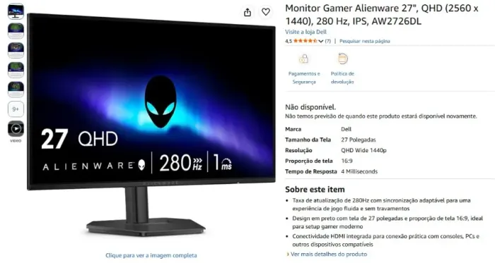 Monitor Alienware QuadHd 27 280HZ