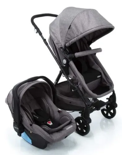 Carrinho de Bebê COSCO + Bebê conforto + BASE Carro/ Travel System Poppy, cor Cinza Mescla