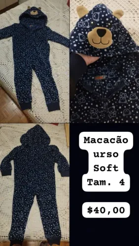 Macacão soft urso infantil Tam. 4 anos