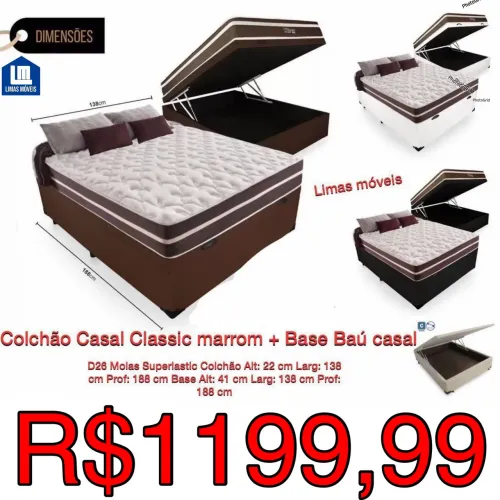 Cama box baú em 3 cores casal + colchão molas / frete grátis / pague na entrega