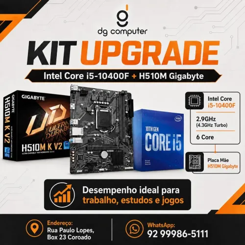 Kit Upgrade Intel Core i5 10400F + H510 Gigabyte<br><br>*R$ 1.199,00*