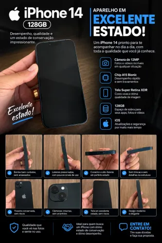 iPhone 14 128GB - Extremamente Conservado | Sem Detalhes | Estado de Vitrine
