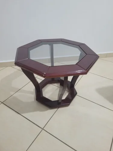 Mesa de centro, madeira e vidro