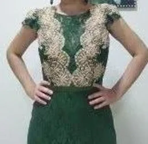 Vestido de Festa Verde Oliva com Dourado