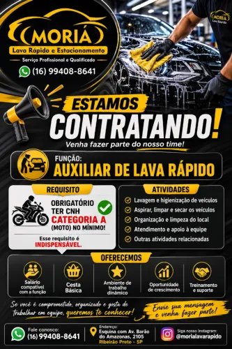 CONTRATA-SE AJUDANTE DE LAVA RÁPIDO