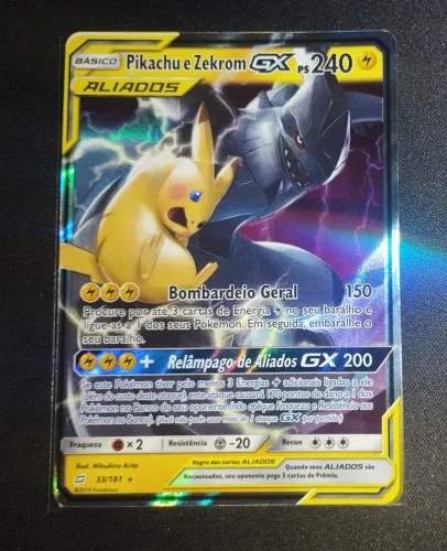 Carta Pokémon Pikachu e Zekrom GX (33/181) - União de Aliados