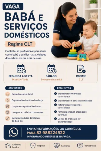 Vaga para babá/doméstica 