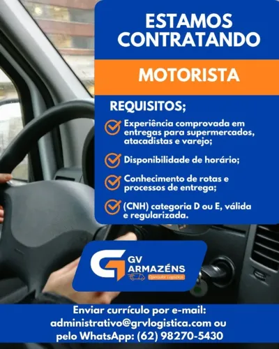 MOTORISTA ENTREGADOR - CAMINHÃO 3/4 (SALÁRIO R$1.900,00 + AJUDA DE CUSTO + BENEFICIOS)