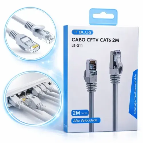 Cabo de Rede Ethernet CAT6 2 Metros RJ45 IT-BLUE LE-311 Blindado - Conector Banhado a Ouro