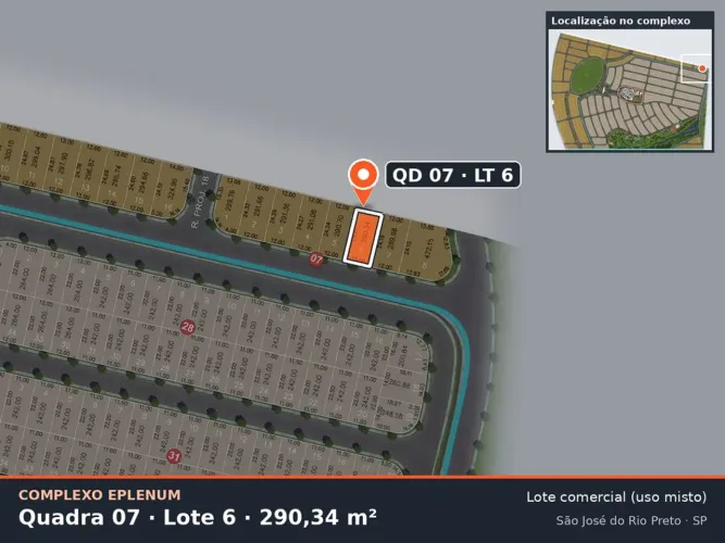 Lote comercial 290,34 m² no Eparque Mirage  Complexo Eplenum, Zona Sul