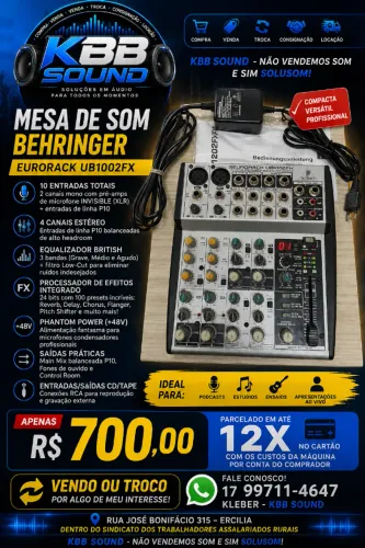 MESA DE SOM BEHRINGER EURORACK UB1002FX - SEMINOVA!