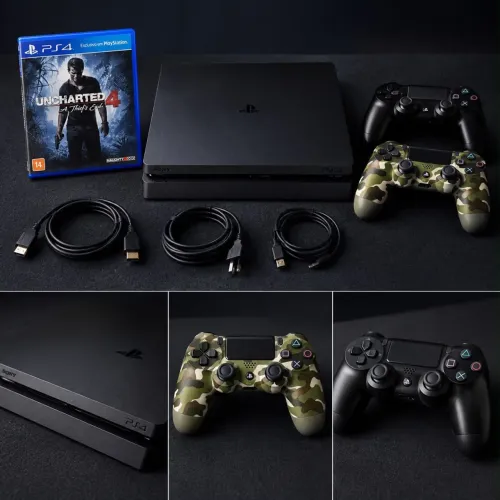 VENDO PS4 SLIM KIT COMPLETO 2 manetes 2 carregadores pra manete jogo fisico uncharted4