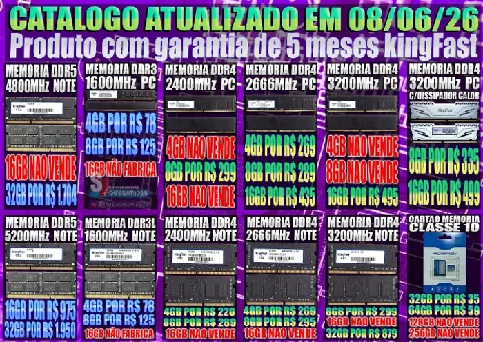 memoria de varias capacidade e frequencia tudo lacrado