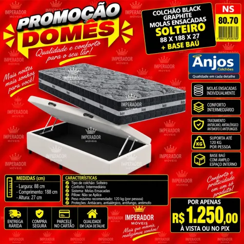 Colchão molas ensacadas Solteiro + Base Baú 