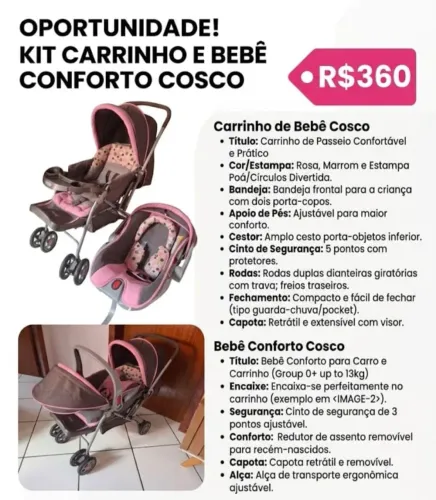 kit carro de bebê + bebê conforto 