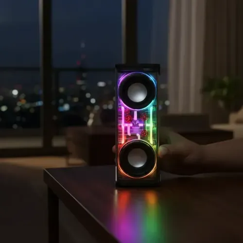 Caixa De Som Bluetooth Portátil Com Luzes Rgb Transparente