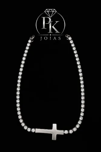 Pulseira Cruz cravejada de Prata 925