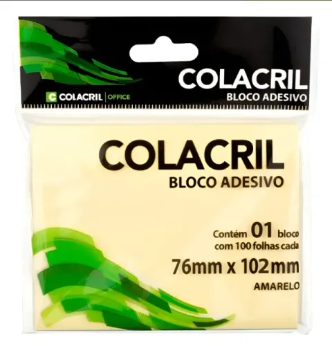 Post-it Amarelo 76x102mm C/ 100 Folhas Colacril