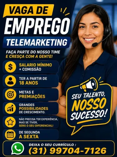Oportunidade, Vaga Telemarketing 