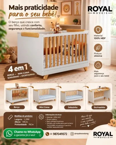Berço Americano 4 em 1 Infantil MDF. Produtos Novos Direto de Fábrica.