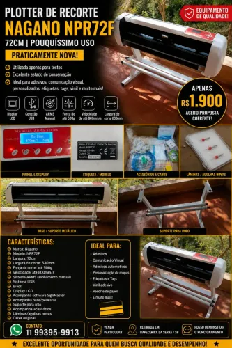 Plotter de Recorte Nagano NPR72F 72cm - Pouquíssimo Uso + Base + Acessórios