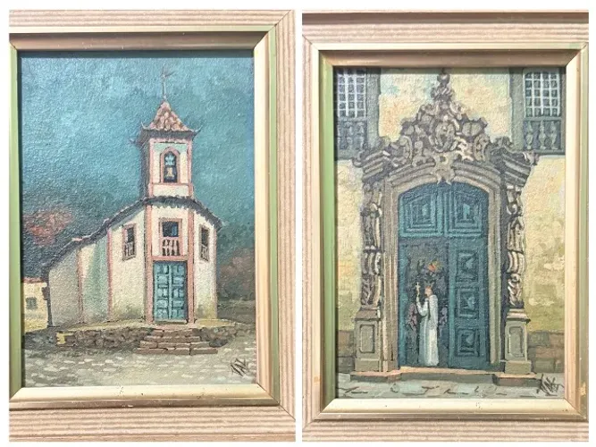 Conjunto de 2 quadros pintados à mão<br>\<br>.<br>.<br>-<br>.<br>.<br>.<br>- pi -