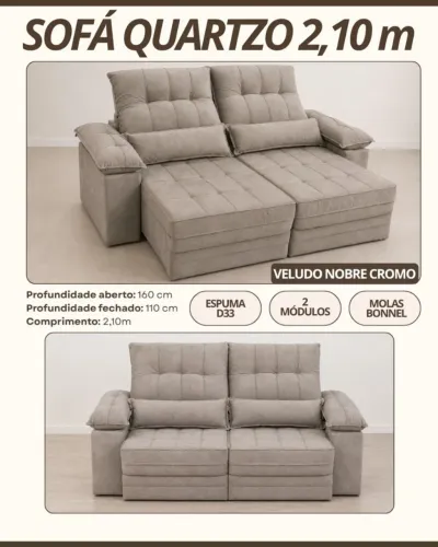 Sofá retrátil reclinável de 2.10m 