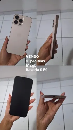 Vendo 16 pro Max 512 GB,único dono,sem marcas de uso,bateria 91%