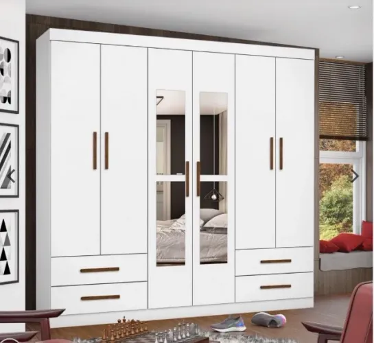 Guarda-Roupa 6 Portas Verona 1,77 m Branco com Espelho