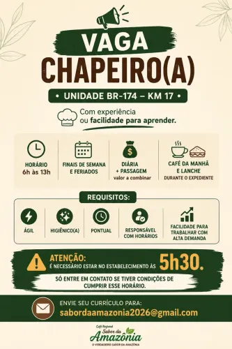 Vaga de Chapeiro café regional - diarista