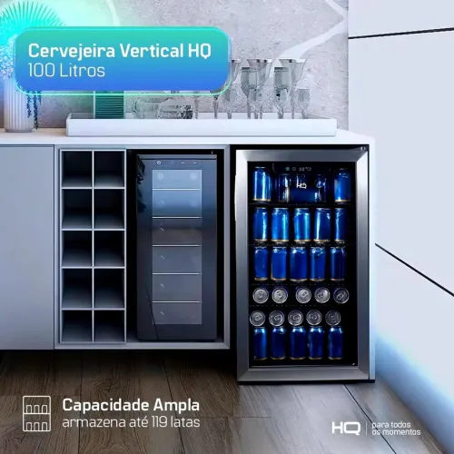 Cervejeira Expositor Vertical HQ Vidro Duplo 100 Litros Inox HQ-100CEVPV