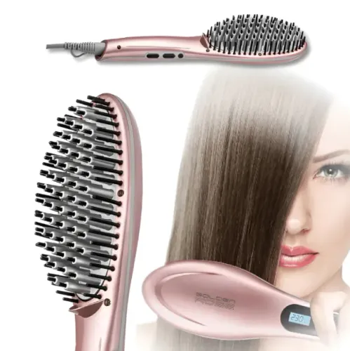 Escova Alisadora Modeladora Mondial Golden Rosê Liso Sem Frizz Bivolt 1