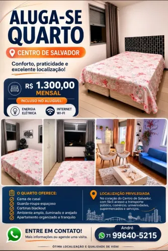 Aluguel de quarto no centro de Salvador