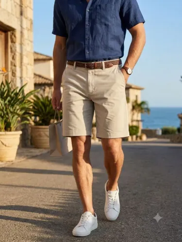 Short masculino tamanho GG Cutter & Buck Drytec Bainbridge FF cinza-claro