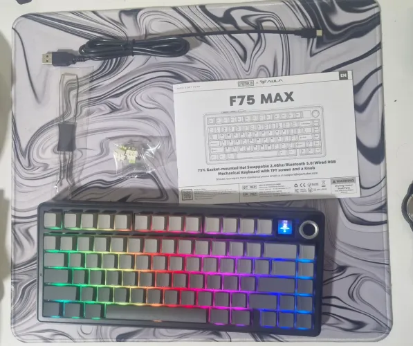 Teclado Mecânico Epomaker X Aula F75 Max - Wireless, Telinha LCD, Knob Multifuncional