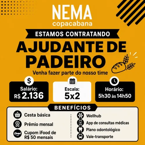 Ajudante de PADEIRO em COPACABANA