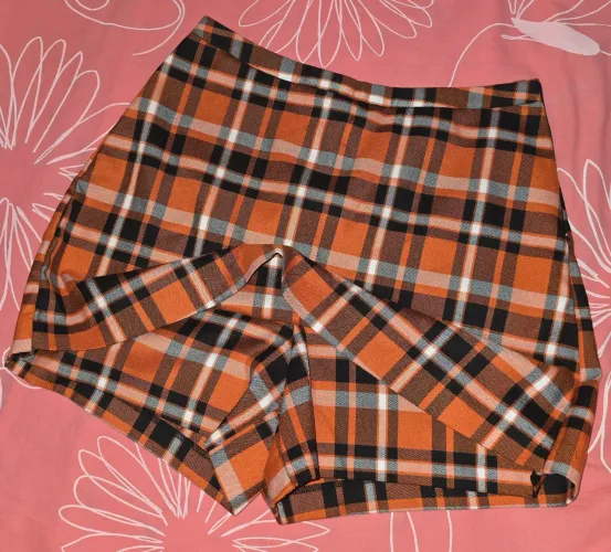 Short Saia Xadrez Laranja 38 Nunca Usado!