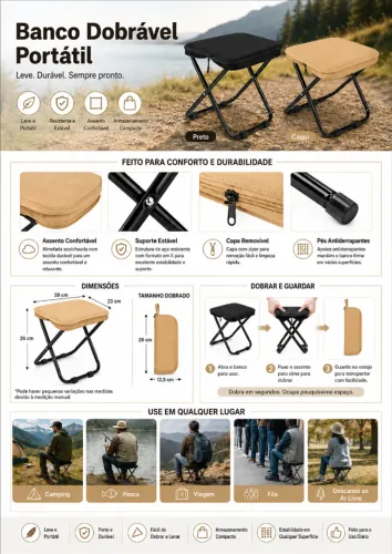 Cadeira Banquinho Dobrável Portátil para Camping, Pesca e Piquenique