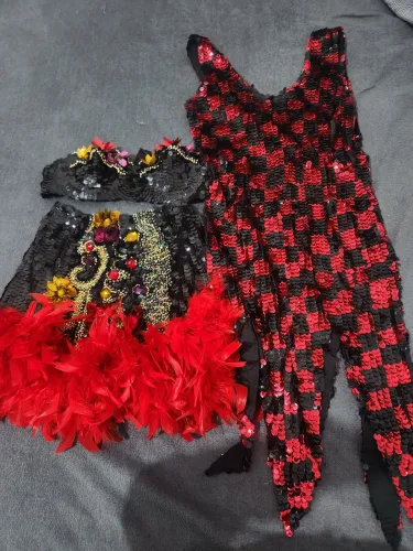Fantasia lantejoulas e penas carnaval