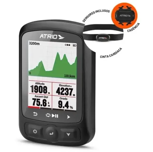 GPS Ciclocomputador Atrio com Sensores Inclusos Cadência e Cardíaco