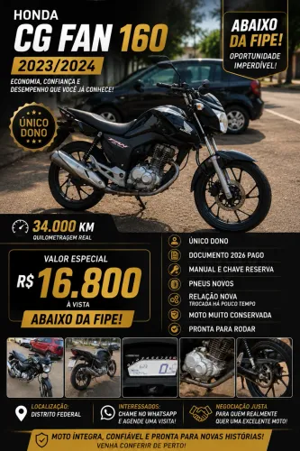Honda CG Fan 160 2023/2024 - Único Dono - Muito Conservada