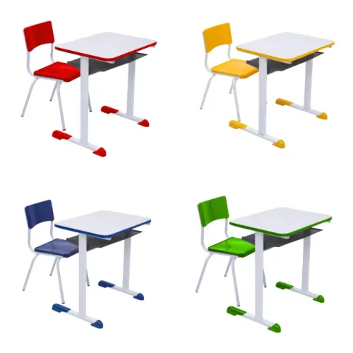 Mesa Escolar Infantil Com Cadeira Individual Em Madeira Resistente Cores Diversas 40086