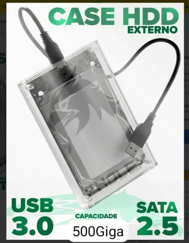Hd Externo 500GIGA Sata 2,5 Usb 3.0 Transparente Pholex Gaveta Portátil