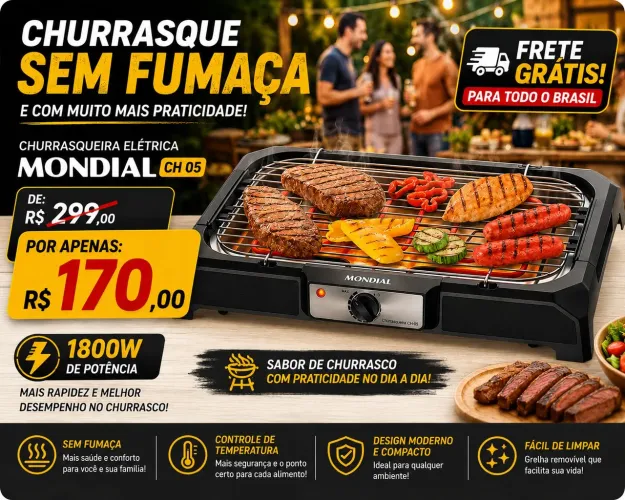 Churrasqueira Elétrica, Mondial, 1800W - CH-05