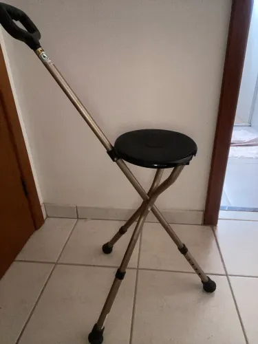 bengala de alumínio com assento dobrável, ideal para apoio e descanso