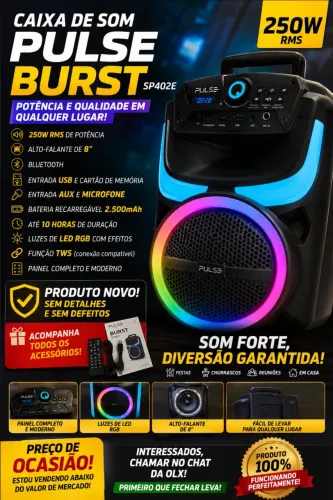 Caixa de Som Pulse Burst SP402E ? 250W RMS | Nova e Completa