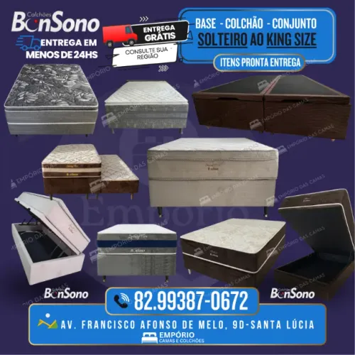 Cama solteiro, casal, queen, king - Bonsono - colchão, base, bau, bicama, unibox